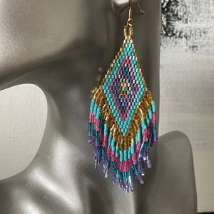 Sakari midi handmade beaded boho chic ethnic inspired statement dangle earrings in multicolour