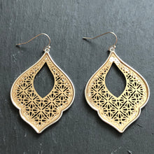 Load image into Gallery viewer, Naya ethnic inspired metallic tear drop earrings gold and silver