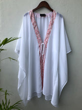 Load image into Gallery viewer, Onism collection white lurex chiffon batik trimmed womens beachwear resort wear beach kaftan in a matching mommy and me set