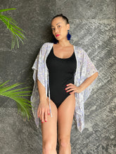 Load image into Gallery viewer, Luana periwinkle purple floral kaftan with crystal trim petite womens beachwear resort wear beach kaftan in a mommy and me matching set