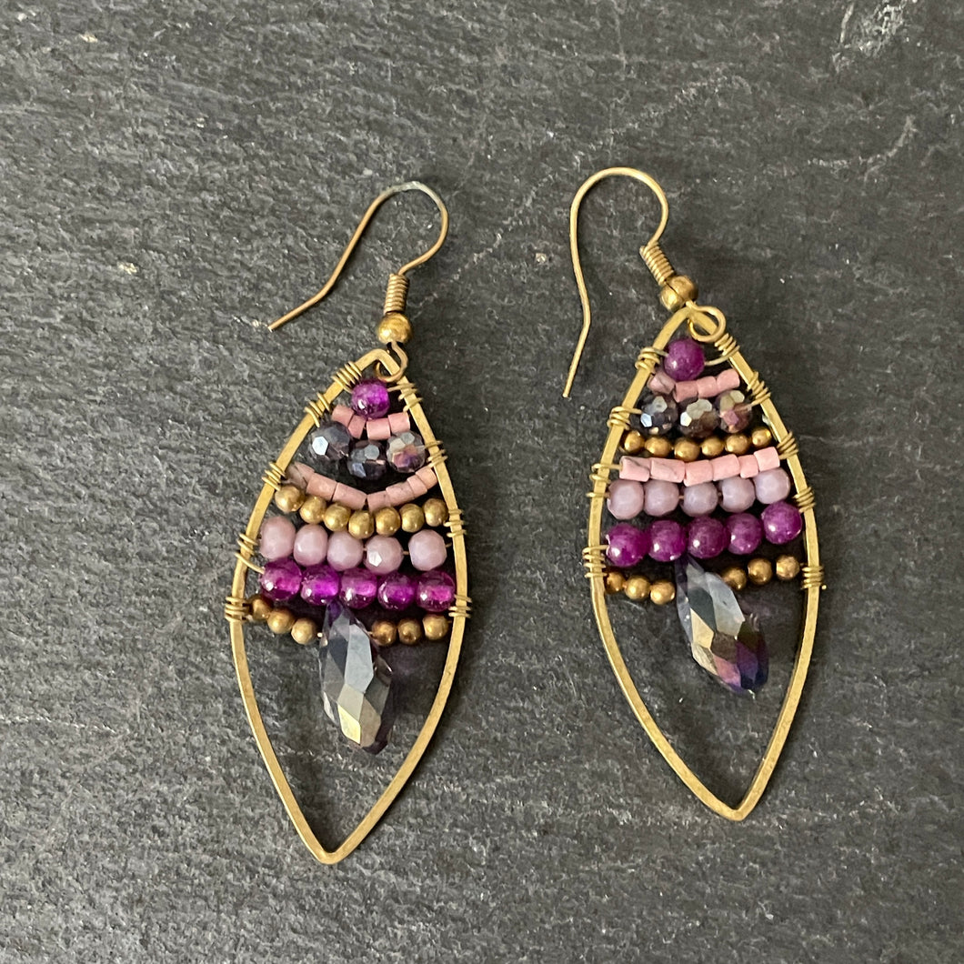Lawana handmade purple crystal and natural stone earrings