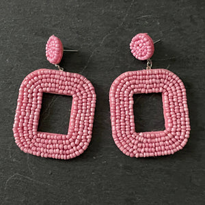 Yelia handmade beaded bold coloured statement dangle earrings in pink