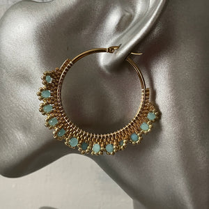 Boho handmade hand beaded gold hoop earrings