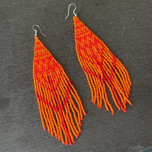 Load image into Gallery viewer, Sade handmade beaded boho chic two tone dangle earrings in orange