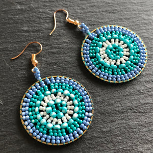 Rhea handmade beaded colorful boho glamorous earrings in blue and green