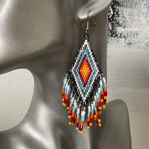 Sakari midi handmade beaded boho chic ethnic inspired statement dangle earrings in multicolour