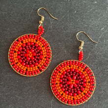 Load image into Gallery viewer, Rhea handmade beaded colorful boho glamorous earrings in red and orange