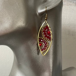 Hansa handmade red crystal and brass beads earrings