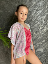 Load image into Gallery viewer, Aluna floral with pearl beaded green border trimmed girls kids beachwear beach kaftan blush