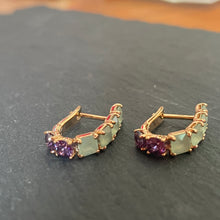 Load image into Gallery viewer, Ela Green &amp; Purple Zircon Oblong Hoop Earrings