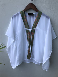 Onism collection white lurex chiffon batik trimmed kids beachwear resort wear beach kaftan