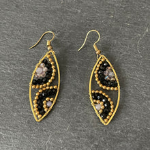 Load image into Gallery viewer, Hansa handmade black and gray crystal and brass beads earrings