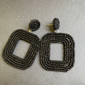 Yelia handmade beaded bold coloured statement dangle earrings in black