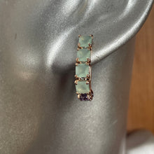 Load image into Gallery viewer, Ela Green &amp; Purple Zircon Oblong Hoop Earrings