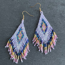 Load image into Gallery viewer, Sakari midi handmade beaded boho chic ethnic inspired statement dangle earrings in purple