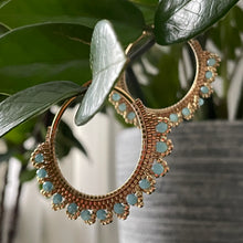 Load image into Gallery viewer, Boho handmade hand beaded gold hoop earrings