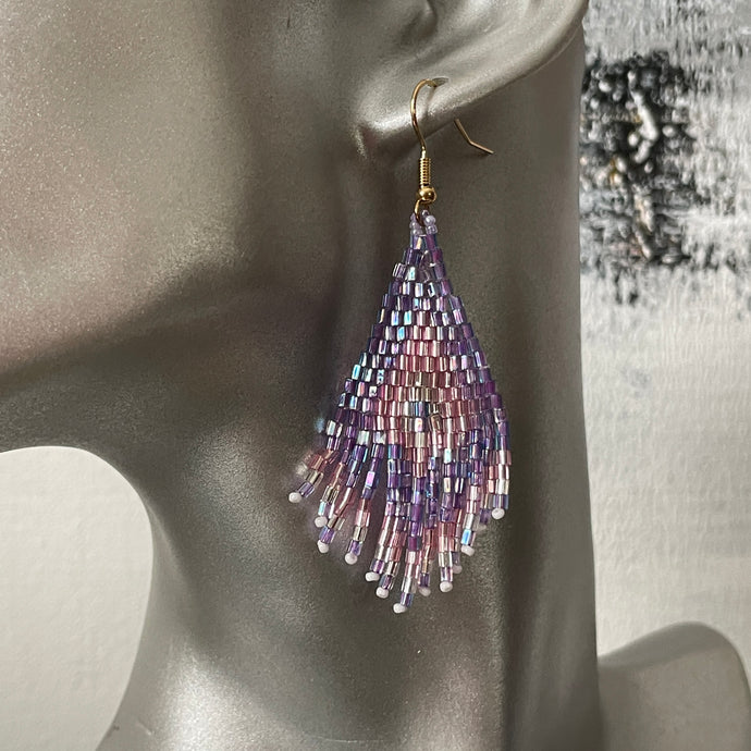 Sakari small handmade beaded boho chic ethnic inspired statement dangle earrings in purple