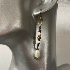 Chariya handmade fresh water pearl, Afghan and brass beads earrings