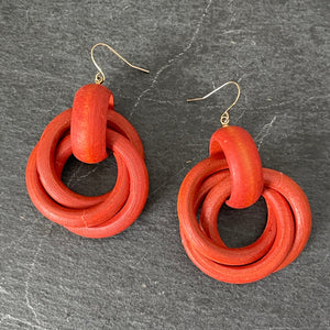 Delina wood spiral dangle earrings