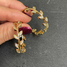 Load image into Gallery viewer, Dionysus Rhinestone Laurel Gold Hoop Earrings