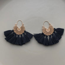 Load image into Gallery viewer, Deja boho chic crescent tassel earrings in black