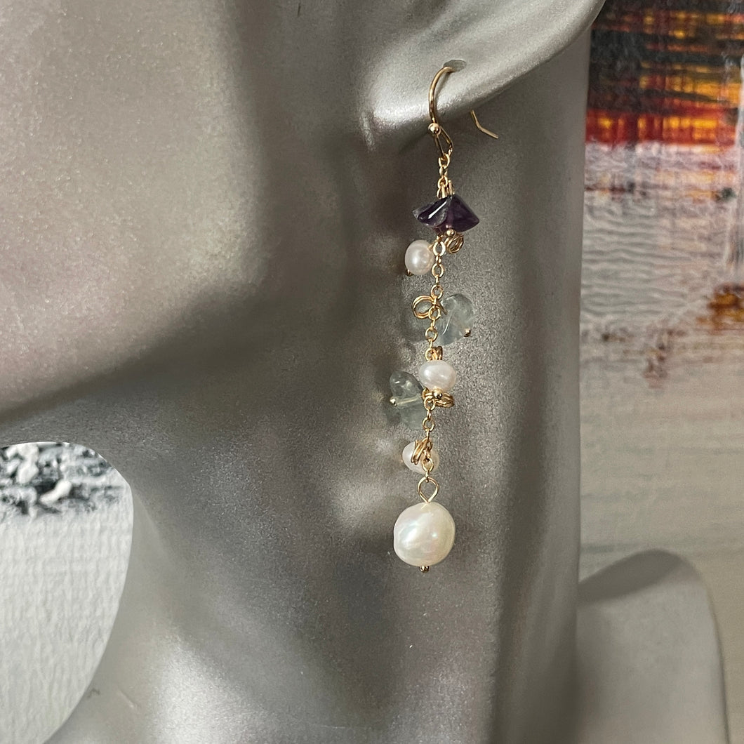 Linnea natural pearl tourmaline dangle earrings