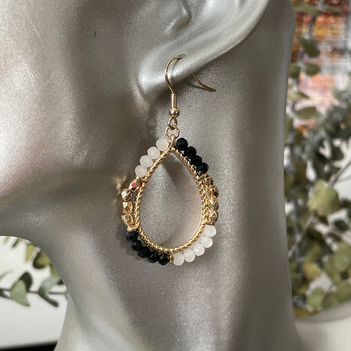 Mina handmade white, black, gold beads earrings