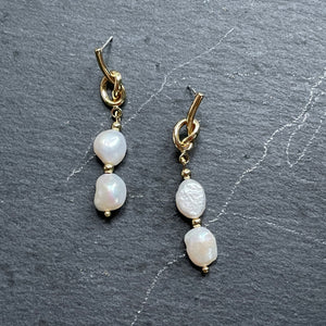 Phoebe natural pearls knotted gold dangle earrings