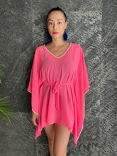 Load image into Gallery viewer, Lahela neon pink cluster beaded womens belted drawstring beachwear beach kaftan in a matching mommy and me set