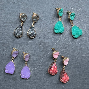 Odina natural druzy crystal dangle earrings