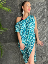 Load image into Gallery viewer, Khani Kaftan Dress in Turquoise Leopard