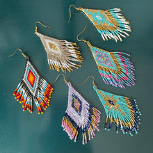 Load image into Gallery viewer, Sakari midi handmade beaded boho chic ethnic inspired statement dangle earrings