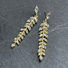 Load image into Gallery viewer, Aurora rhinestone crystal leaf dangle gold elegant earrings