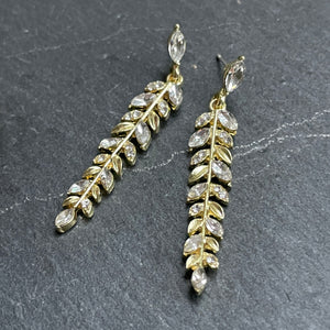 Aurora rhinestone crystal leaf dangle gold elegant earrings