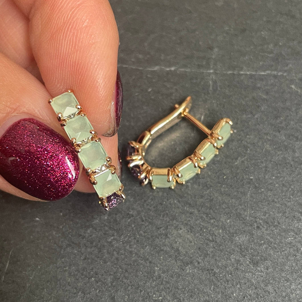 Ela Green & Purple Zircon Oblong Hoop Earrings