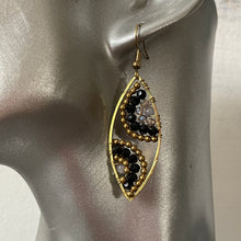 Load image into Gallery viewer, Hansa handmade black and gray crystal and brass beads earrings