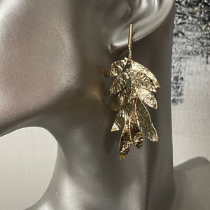 Sierra boho chic glamorous textured gold tiered leaf dangle earrings
