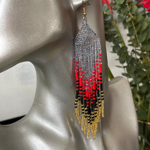 Nita boho glamorous handmade beaded earrings in silver red black and gold glass beads
