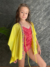 Load image into Gallery viewer, Jasmin yellow satin bejewelled trimmed kids beachwear beach kaftan