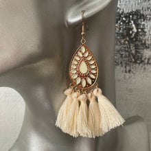 Load image into Gallery viewer, Allegra boho gold teardrop tassel earrings cream