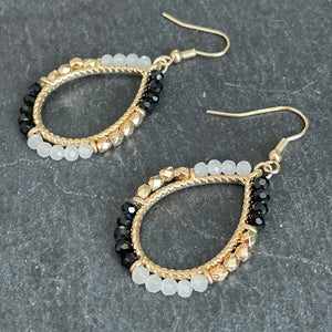 Mina handmade white, black, gold beads earrings