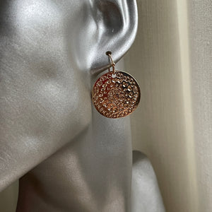 Portia textured gold coin dangle earrings