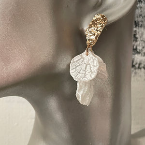 Isis floral petals dangle earring with texture gold pins