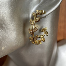 Load image into Gallery viewer, Dionysus Rhinestone Laurel Gold Hoop Earrings