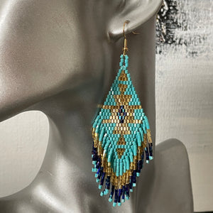 Sakari midi handmade beaded boho chic ethnic inspired statement dangle earrings in blue