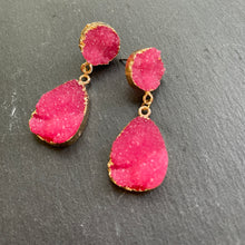 Load image into Gallery viewer, Odina natural druzy crystal dangle earrings in pink