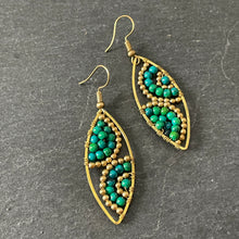 Load image into Gallery viewer, Hansa handmade malachite gemstone and brass beads earrings