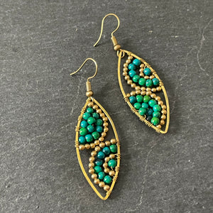 Hansa handmade malachite gemstone and brass beads earrings