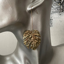Load image into Gallery viewer, Vana boho chic glamorous tropical gold monstera leaf dangle earrings