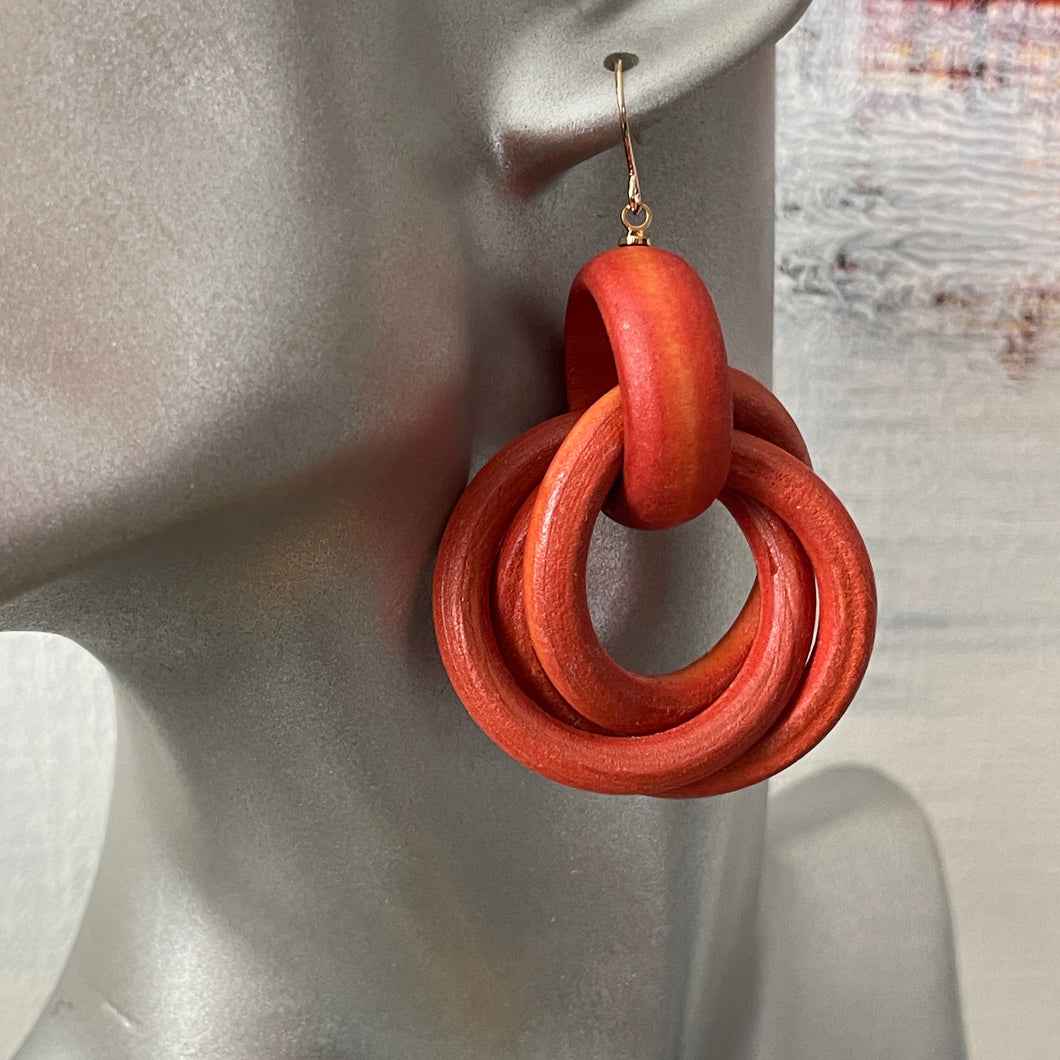 Delina wood spiral dangle earrings